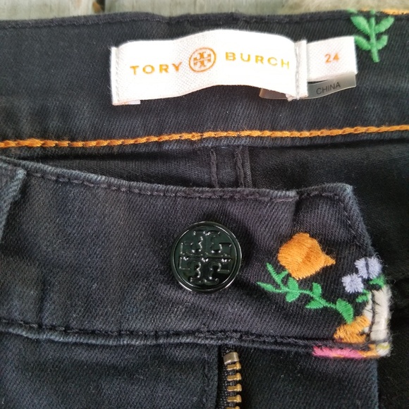 Tory Burch black floral jeans size 24 - Picture 2 of 8